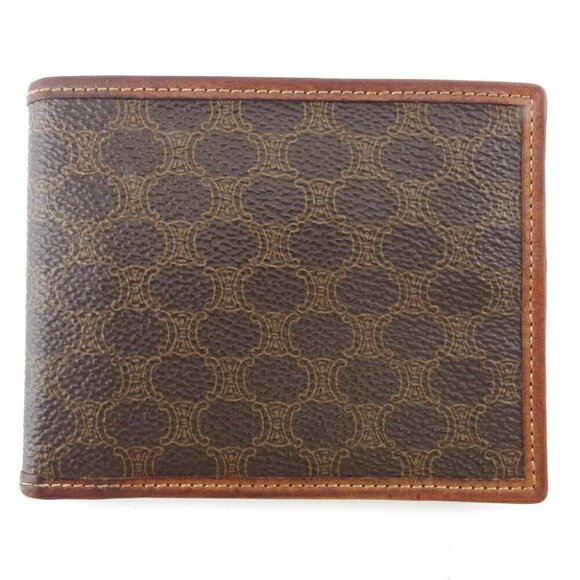 Celine Bi -fold Wallet Macadam Beige PVC x Leather Authentic USED